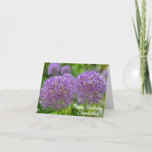 Lila Allium Flowers Grattis på födelsedagen Kort