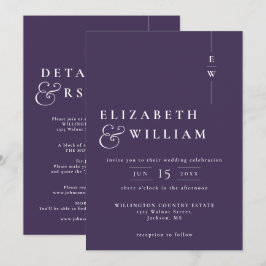 Lila Allt I Ett Modernt Elegant Monogram Bröllop Inbjudningar