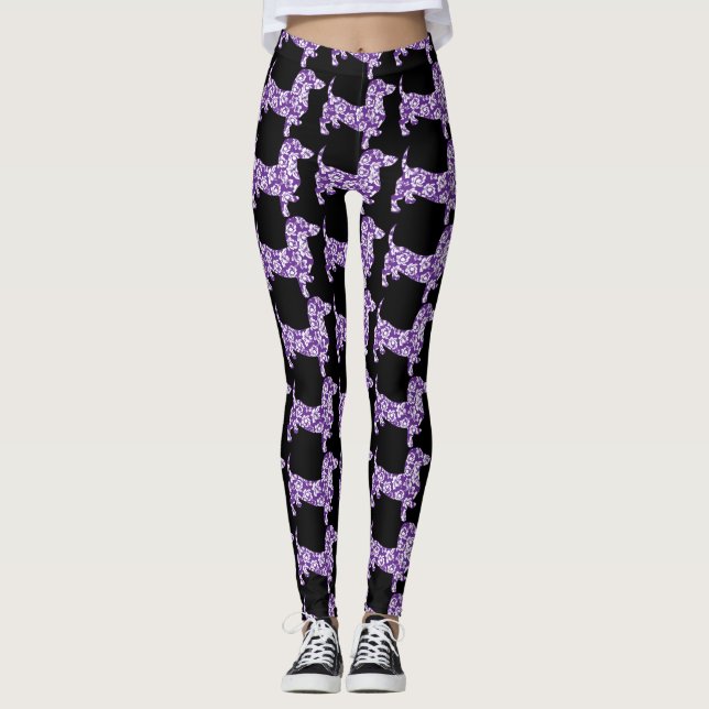 Lila Aloha Dachshund Leggings (Framsida)