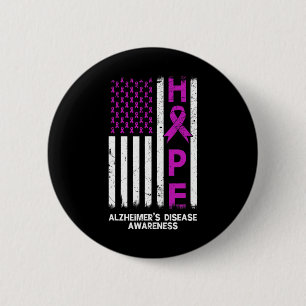 Lila Alzheimer Disease Awareness American Flagga Knapp