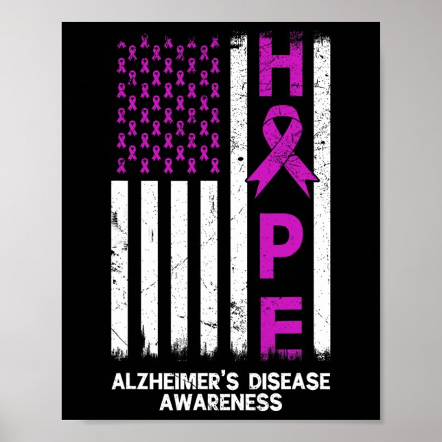 Lila Alzheimer Disease Awareness American Flagga Poster (Framsidan)