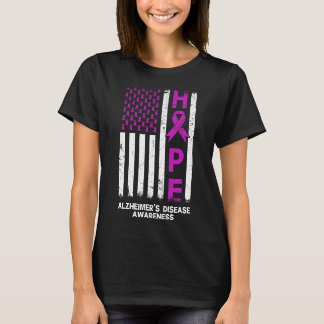 Lila Alzheimer Disease Awareness American Flagga T Shirt (Framsida)