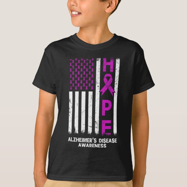 Lila Alzheimer Disease Awareness American Flagga T Shirt (Framsida)