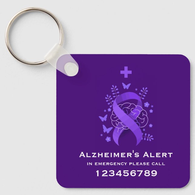 Lila Alzheimers sjukdom larm Nyckelring (Framsida)