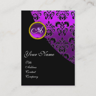 LILA AMETHYST BLACK VIOLET DAMASK MONOGRAM, VISITKORT