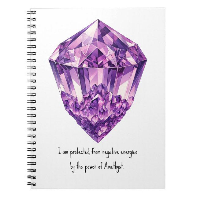 Lila Amethyst Crystal Metaphysical Affirmation Anteckningsbok (Framsidan)