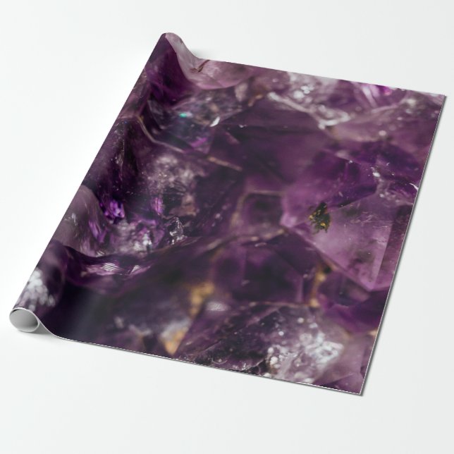Lila Amethyst Crystal Quartz Energy Mönster Presentpapper (Utrullad)
