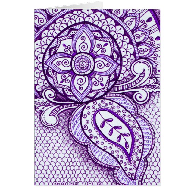 Lila Amethyst Damask Indian Mandala Blank Inside I OBS Kort (Framsidan)
