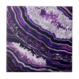 Lila Amethyst Geode och Silver Digital Art Kakelplatta