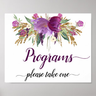 Lila Amethyst Glitter Bröllopsprogram Skylt
