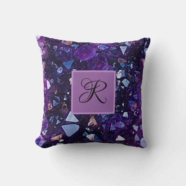 Lila Amethyst Quartz Crystal Monogram Kudde (Framsida)