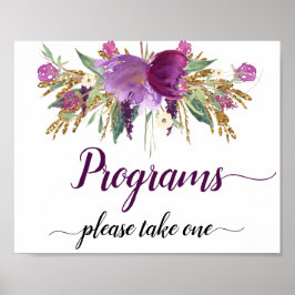 Lila Amethyst Sparkles Bröllopsprogram Sign Poster