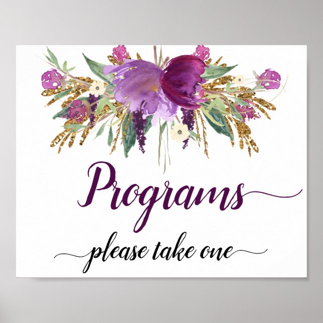 Lila Amethyst Sparkles Bröllopsprogram Sign Poster (Framsidan)