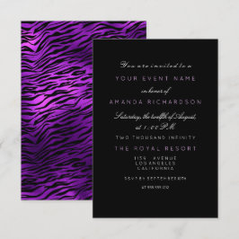 Lila Amethyst Tiger Black White Minimal Birthay Inbjudningar