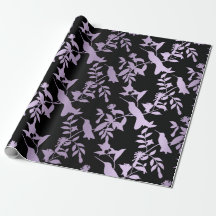 Lila Ametyst Black Foils Hummingbird Flowers