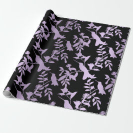 Lila Ametyst Black Foils Hummingbird Flowers Presentpapper