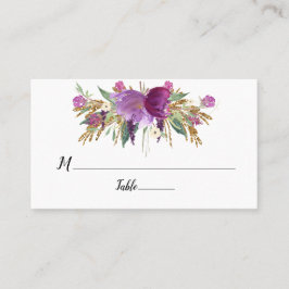 Lila Ametyst Blommigt Guld Sparkles Flat Placeringskort