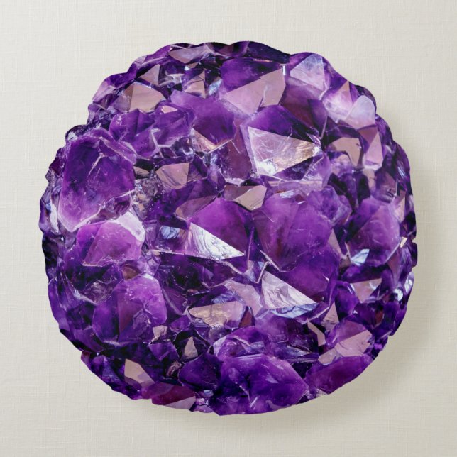 Lila Ametyst Crystal Gem Round Dekorativ kudde (Framsidan)