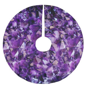 Lila Ametyst Crystal Geode Gems Träd Skirt Julgransmatta Borstad Polyester