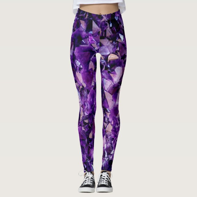 Lila Ametyst Crystal Geode Gemstone Leggings (Framsida)