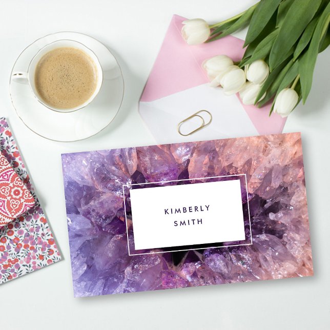 Lila ametyst gemstone Mineralmineral professionell Visitkort (Modern elegant purple amethyst gemstone professional business card.)