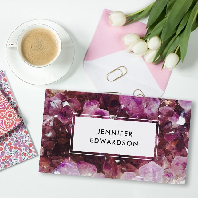 Lila ametyst gemstone-professionell visitkort (Modern elegant purple amethyst gemstone,  crystal professional business card.)