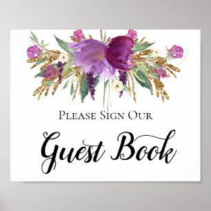 Lila Ametyst Guld Sparkles Guest Bok-tecken Poster