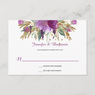 Lila Ametyst Guld Watercolor Flowers RSVPs OSA Kort