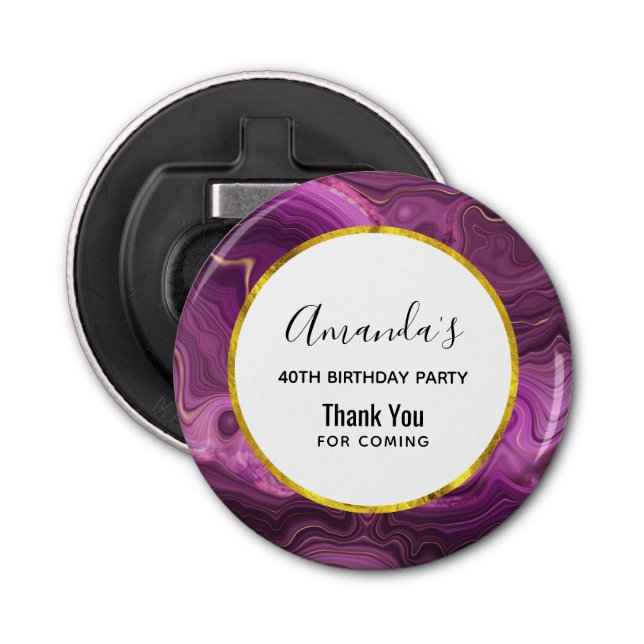 Lila Ametyst och Guld Abstrakt Agate Birthday Flasköppnare (Framsidan)