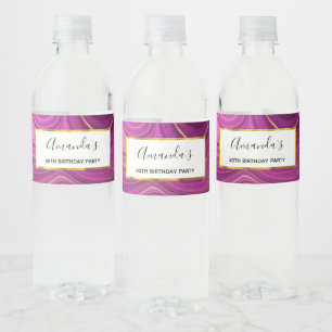 Lila Ametyst och Guld Abstrakt Agate Birthday Vattenflaskor Etikett