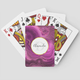 Lila Ametyst och Guld Abstrakt Agate Monogram Casinokort