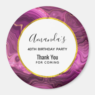 Lila Ametyst och Guld Agate Birthday Tackmärkning Magnet