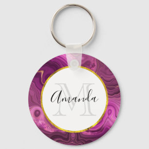 Lila Ametyst och Guld Agate Monogram Nyckelring