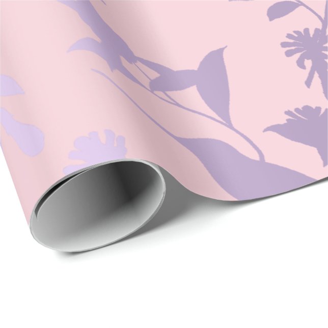 Lila Ametyst Rosa Foils Hummingbird Flowers Presentpapper (Rullad Hörn)