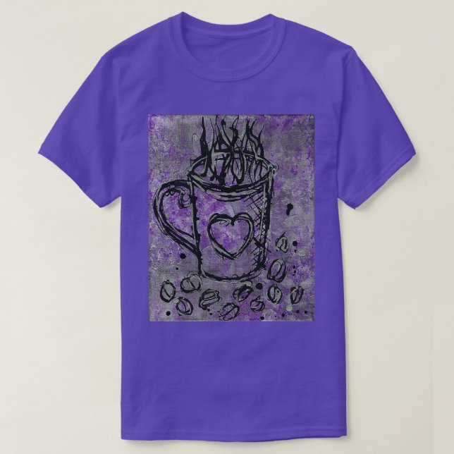 Lila amp Black Coffee Abstrakt Kaffe kopp Paintin T Shirt (Design framsida)