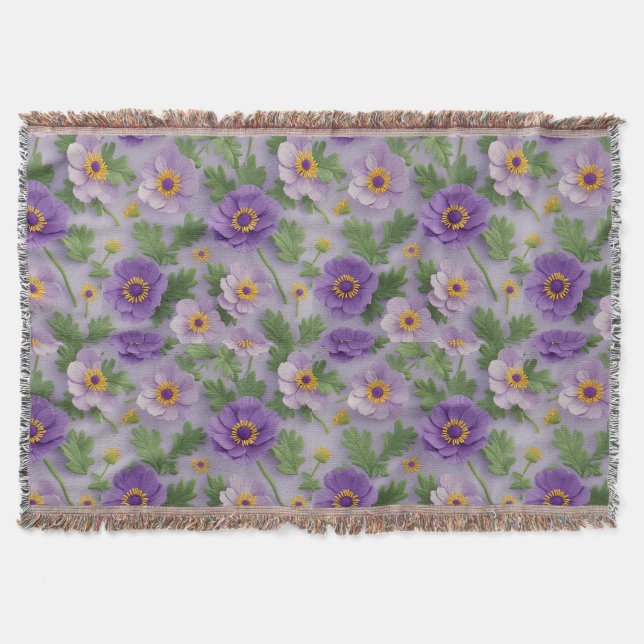 Lila Anemon Blommor Mönster Filt (Framsidan)