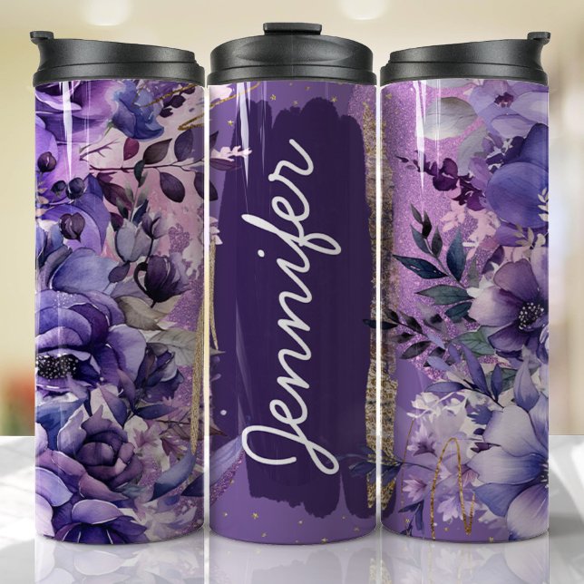 Lila Anemone Blommigt Add Namn Anpassningsbar Gift (Floral Personalized Tumbler)