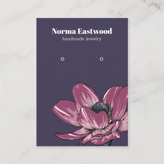 Lila Anemone Flower Blommar Earring Visning Card Visitkort (Framsida)