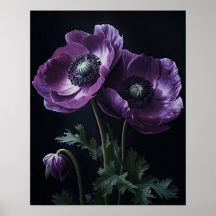Lila Anemone Flowers Art Print Poster