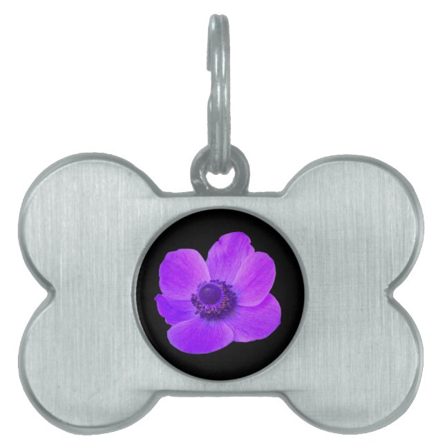 Lila Anemone Pet Tag Namnbricka Husdjur (Framsidan)