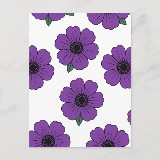 Lila Anemones Blommigt Mönster Vykort (Framsida)