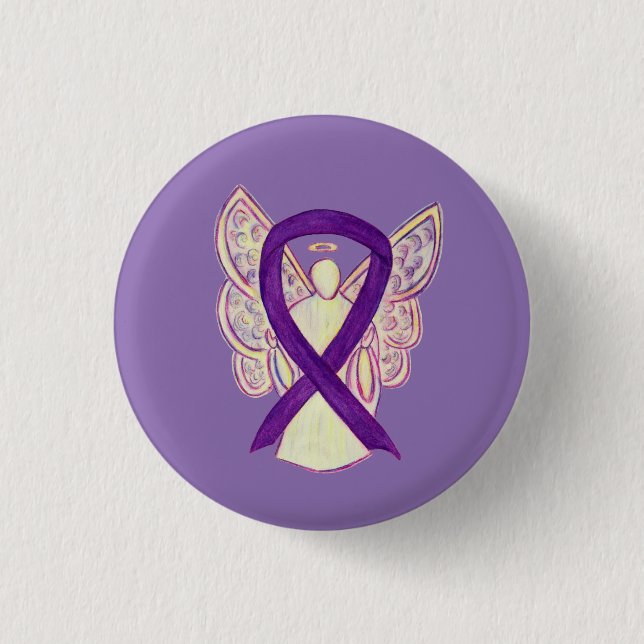 Lila Angel Awareness Ribbon Anpassningsbar Art Sti Knapp (Framsida)