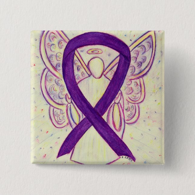 Lila Angel Awareness Ribbon Anpassningsbar Art Sti Knapp (Framsida)