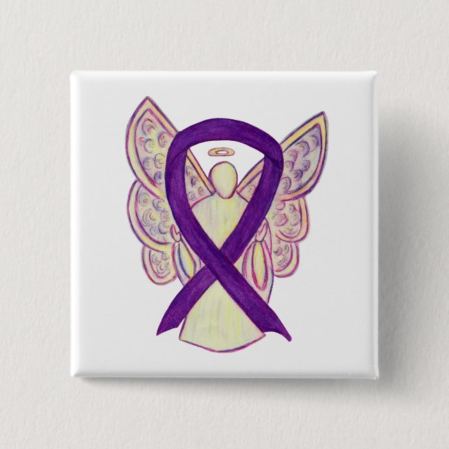 Lila Angel Awareness Ribbon Anpassningsbar Art Sti Knapp (Framsida)