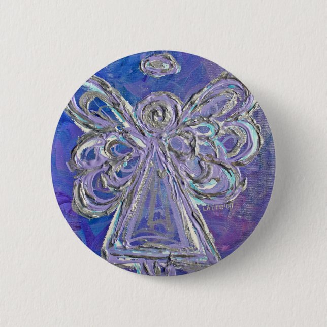 Lila Angel Button Pin Knapp (Framsida)