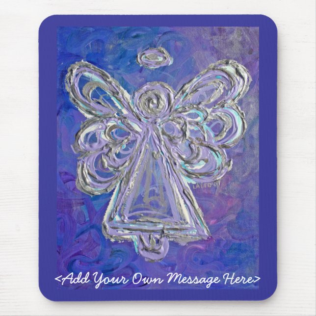 Lila Angel Mousepad med anpassat meddelande Musmatta (Framsidan)