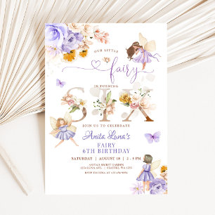 Lila Ängsflundra Magisk Blommig 6-årsdag Inbjudningar