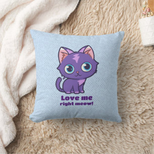 Lila Anime Cat Vector Art Blue Kudde