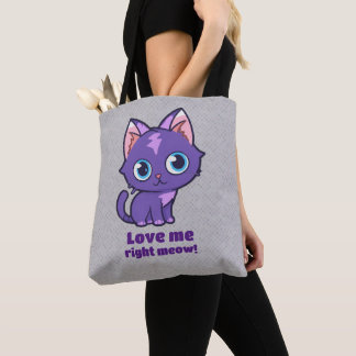 Lila Anime Cat Vector Art Grått Tygkasse