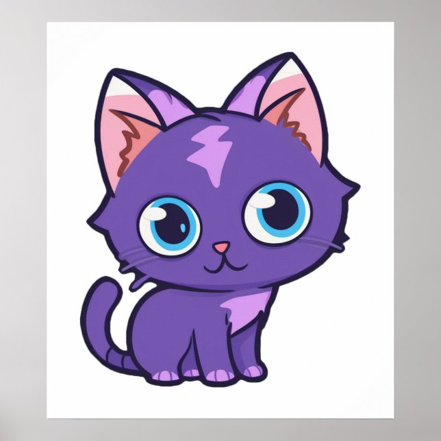 Lila Anime Cat Vector Art Poster (Framsidan)